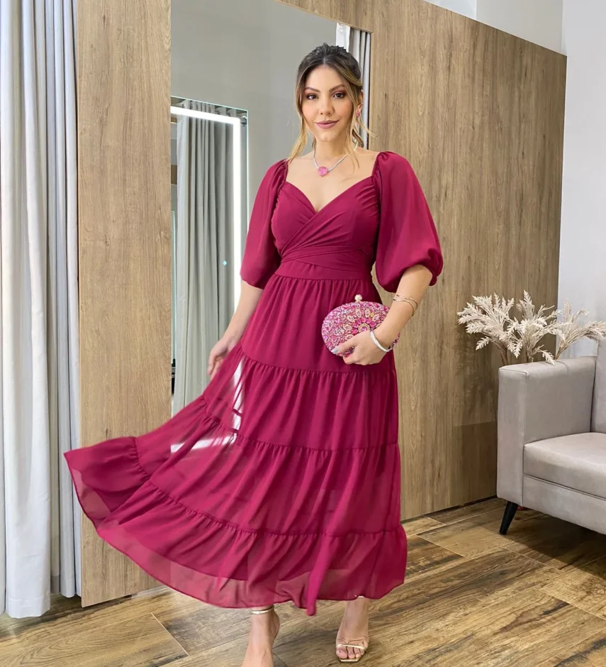 Vestido Longo com Detalhe Transpassado sem Bojo Magenta - Fernanda Ramos Store
