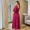 Vestido Longo com Detalhe Transpassado sem Bojo Magenta - Fernanda Ramos Store