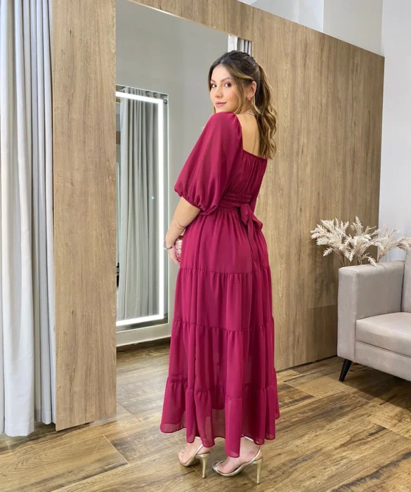 Vestido Longo com Detalhe Transpassado sem Bojo Magenta - Fernanda Ramos Store