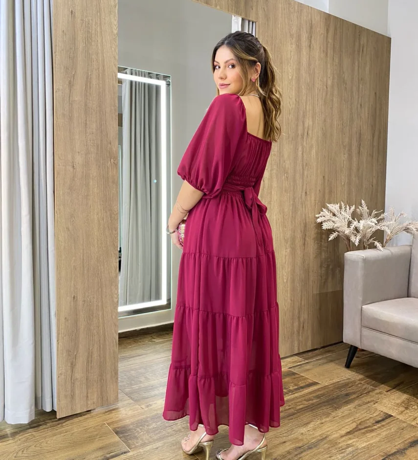 Vestido Longo com Detalhe Transpassado sem Bojo Magenta - Fernanda Ramos Store