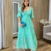 Vestido Longo com Detalhe Transpassado sem Bojo Verde - Fernanda Ramos Store