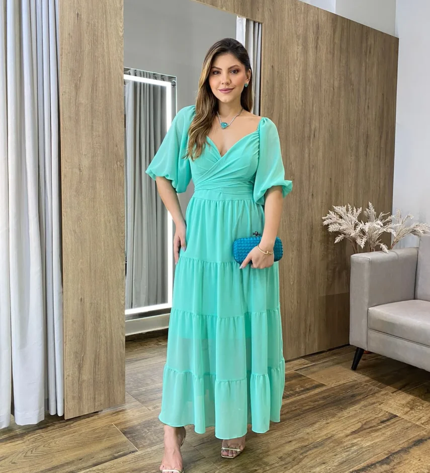 Vestido Longo com Detalhe Transpassado sem Bojo Verde - Fernanda Ramos Store