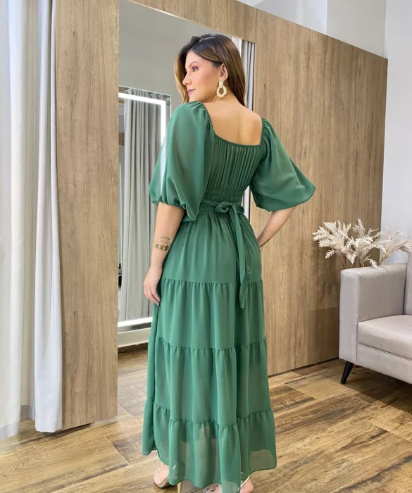 Vestido Longo com Detalhe Transpassado sem Bojo Verde Militar - Fernanda Ramos Store