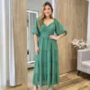 Vestido Longo com Detalhe Transpassado sem Bojo Verde Militar - Fernanda Ramos Store