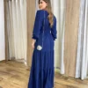 Vestido Longo Pérola sem Bojo Manga Longa Azul Marinho - Fernanda Ramos Store