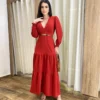 Vestido Longo Pérola sem Bojo Manga Longa Vermelho - Fernanda Ramos Store