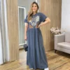 Vestido Longo sem Bojo de Malha Coração Tropical Cinza - Fernanda Ramos Store