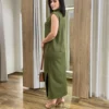 Vestido Longo sem Bojo Moletinho Verde Militar com Bolsos - Fernanda Ramos Store