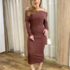 Vestido Midi Canelado Agatha Manga Longa com Bojo Marrom - Fernanda Ramos Store