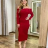 Vestido Midi Canelado Agatha Manga Longa com Bojo Vinho - Fernanda Ramos Store