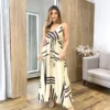 Vestido Midi Cecília Viscolinho sem Bojo com Lastex Nude Estampado - Fernanda Ramos Store