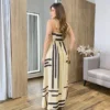 Vestido Midi Cecília Viscolinho sem Bojo com Lastex Nude Estampado - Fernanda Ramos Store