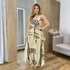 Vestido Midi Cecília Viscolinho sem Bojo com Lastex Nude Estampado - Fernanda Ramos Store