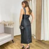 Vestido Midi Feminino Stella com Bojo Couro Eco Preto - Fernanda Ramos Store