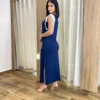 Vestido Muscle Longo sem Bojo de Malha Azul com Detalhe Branco - Fernanda Ramos Store