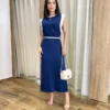 Vestido Muscle Longo sem Bojo de Malha Azul com Detalhe Branco - Fernanda Ramos Store