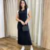 Vestido Muscle Longo sem Bojo de Malha Preto com Detalhe Branco - Fernanda Ramos Store