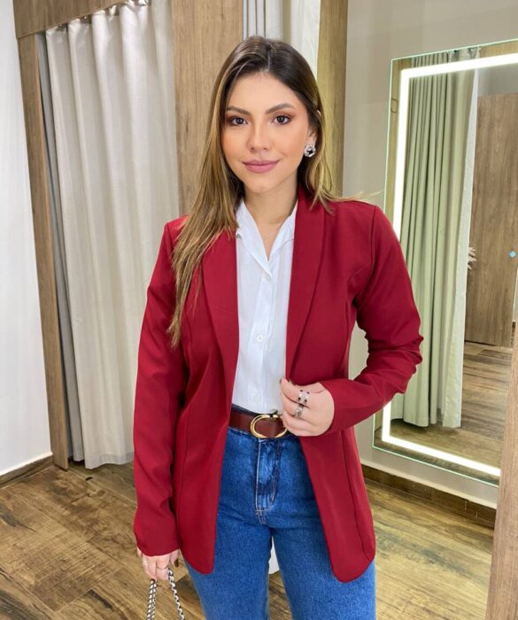 Blazer Feminino Manga Longa Alfaiataria Catarina Vinho - Fernanda Ramos Store