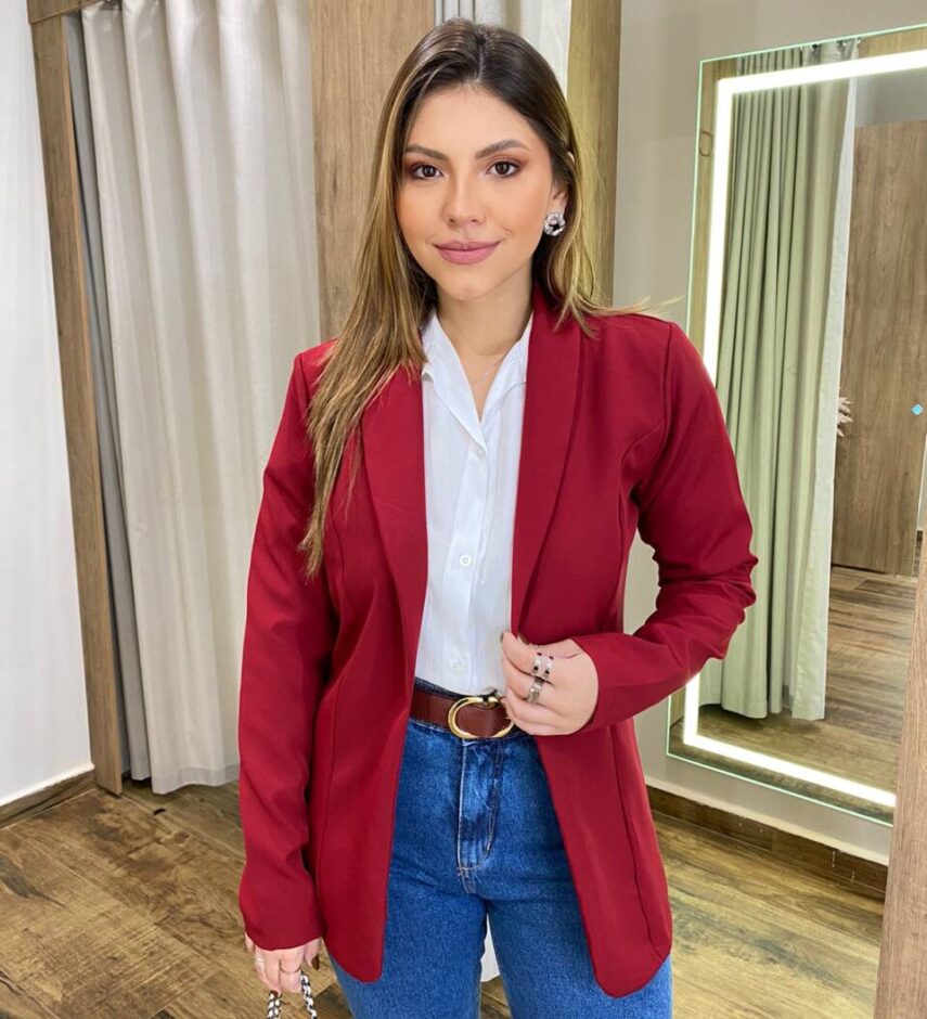 Blazer Feminino Manga Longa Alfaiataria Catarina Vinho - Fernanda Ramos Store