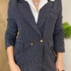 Blazer Feminino Tweed Manga Longa Aurora Azul com Botões Dourados - Fernanda Ramos Store