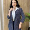 Blazer Feminino Tweed Manga Longa Aurora Azul com Botões Dourados - Fernanda Ramos Store