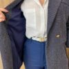 Blazer Feminino Tweed Manga Longa Aurora Azul com Botões Dourados - Fernanda Ramos Store