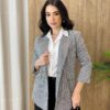 Blazer Feminino Tweed Manga Longa Aurora Preto com Botões Dourados - Fernanda Ramos Store