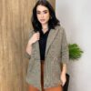 Blazer Feminino Tweed Manga Longa Aurora Bege com Botões Dourados - Fernanda Ramos Store