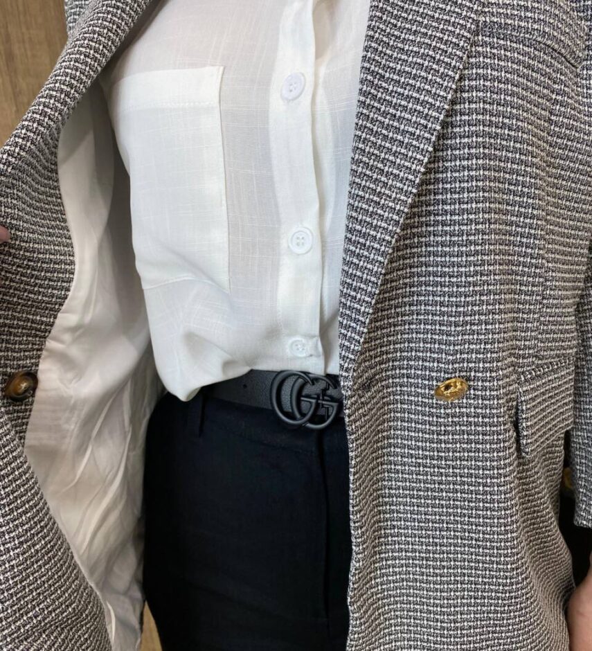Blazer Feminino Tweed Manga Longa Aurora Preto com Botões Dourados - Fernanda Ramos Store