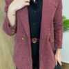 Blazer Feminino Tweed Manga Longa Aurora Vinho com Botões Dourados - Fernanda Ramos Store