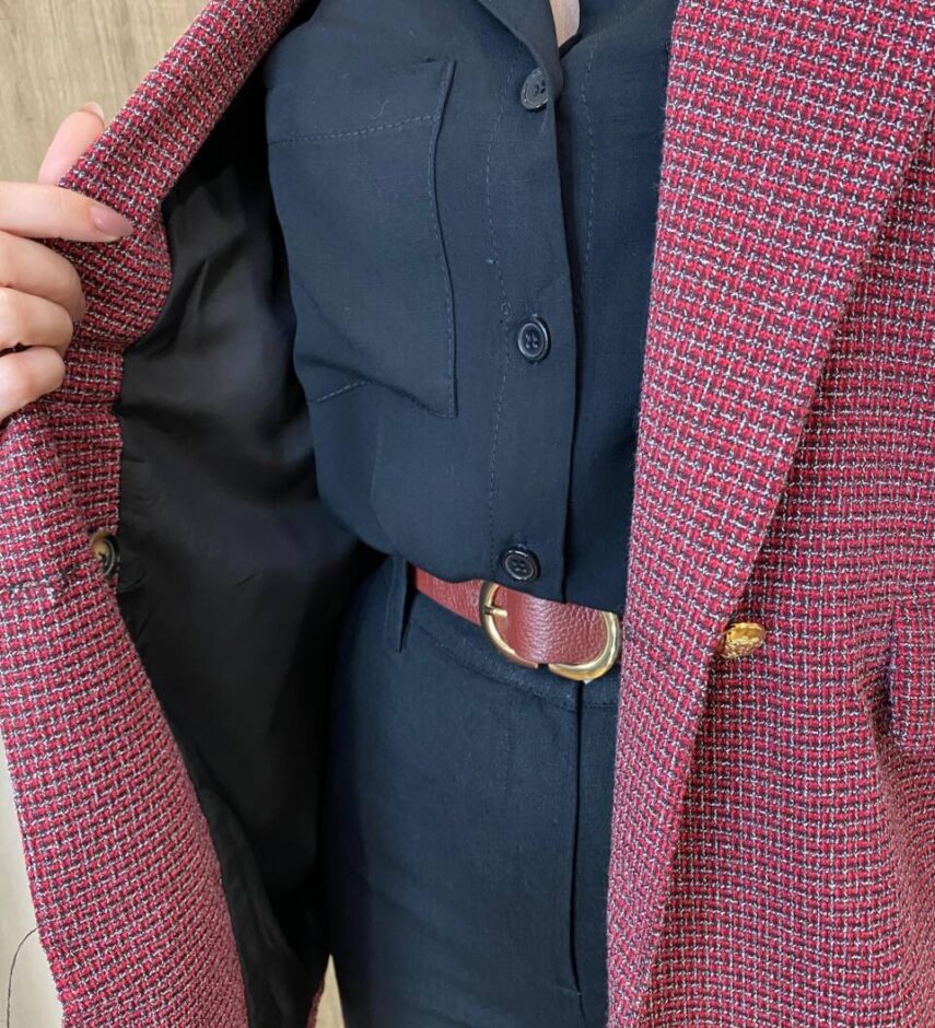 Blazer Feminino Tweed Manga Longa Aurora Vinho com Botões Dourados - Fernanda Ramos Store