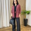 Blazer Feminino Tweed Manga Longa Aurora Vinho com Botões Dourados - Fernanda Ramos Store