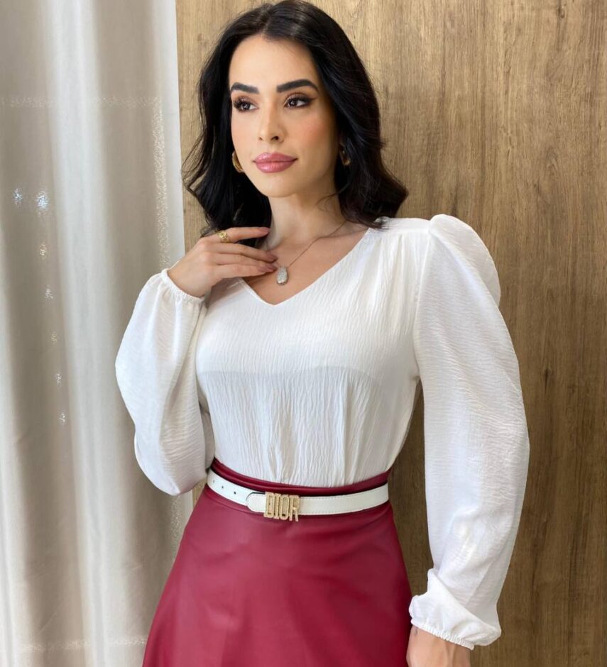 Blusa Feminina de Crepe Manga Longa Heloíse Branca - Fernanda Ramos Store