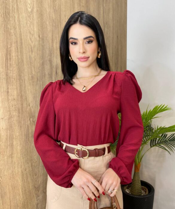 Blusa Feminina de Crepe Manga Longa Heloíse Marsala - Fernanda Ramos Store