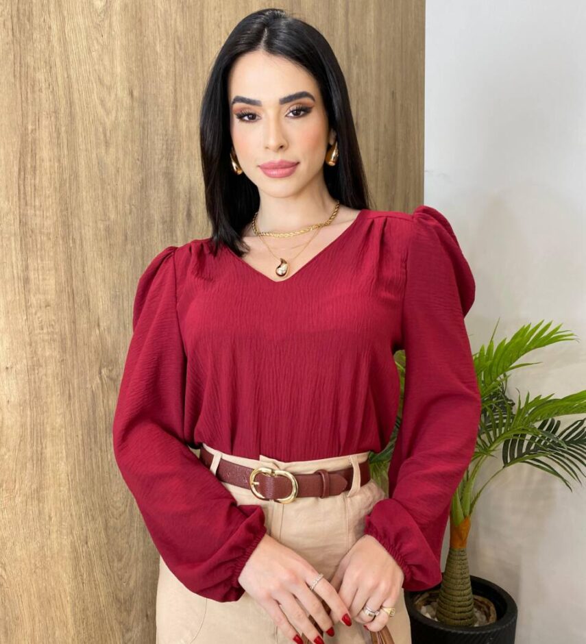 Blusa Feminina de Crepe Manga Longa Heloíse Marsala - Fernanda Ramos Store
