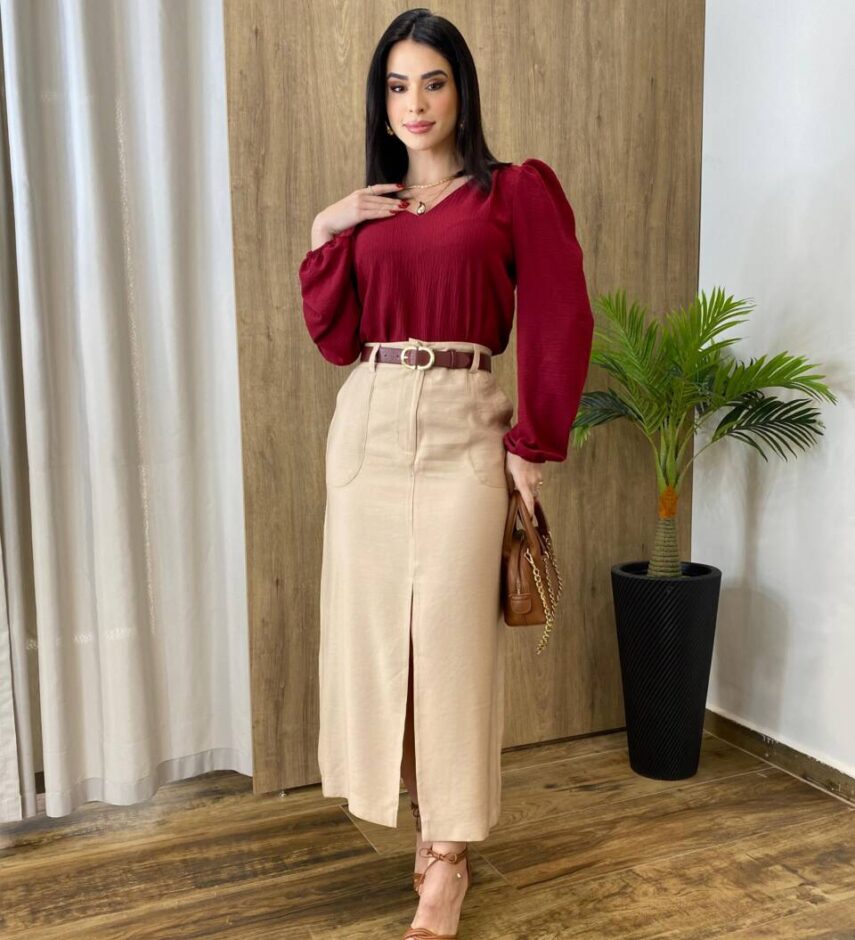 Blusa Feminina de Crepe Manga Longa Heloíse Marsala - Fernanda Ramos Store