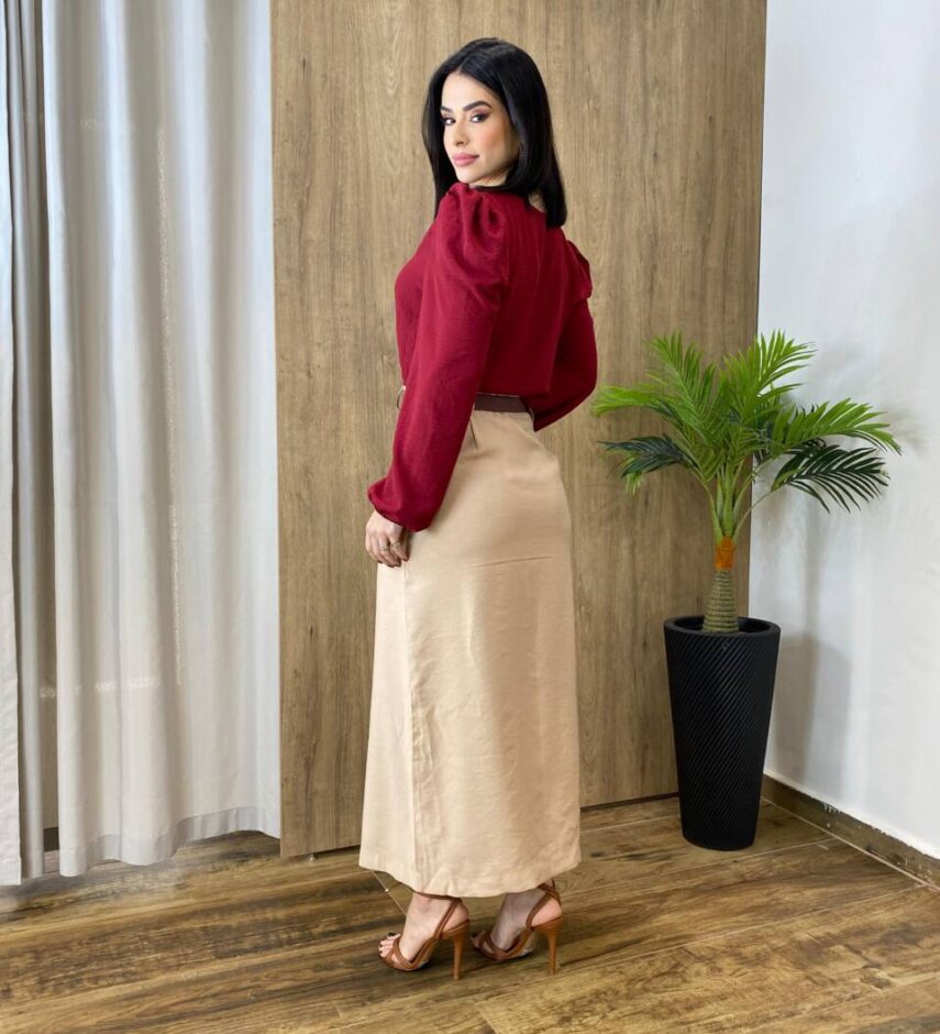 Blusa Feminina de Crepe Manga Longa Heloíse Marsala - Fernanda Ramos Store