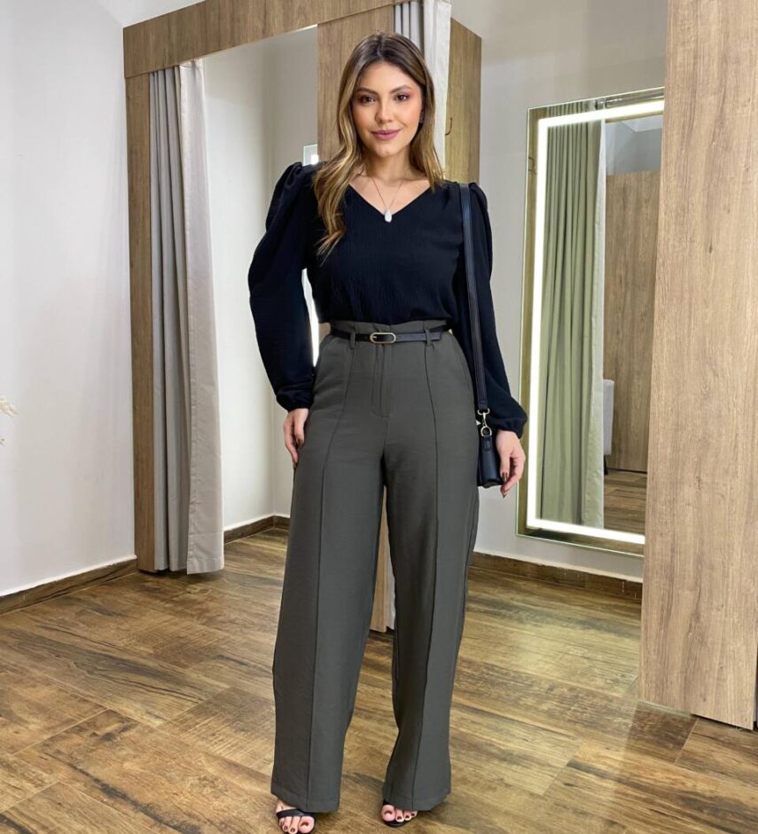 Blusa Feminina de Crepe Manga Longa Heloíse Preta - Fernanda Ramos Store