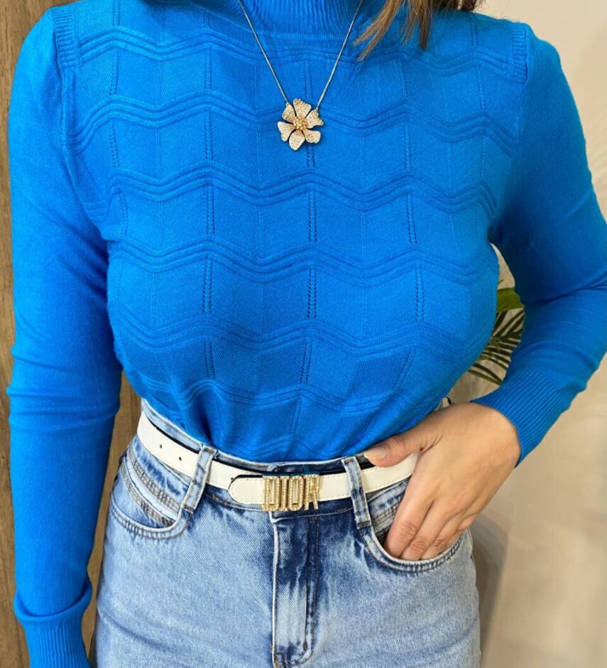 Blusa Feminina Helena Modal Manga Longa Azul 835 - Fernanda Ramos Store