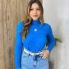 Blusa Feminina Helena Modal Manga Longa Azul 835 - Fernanda Ramos Store