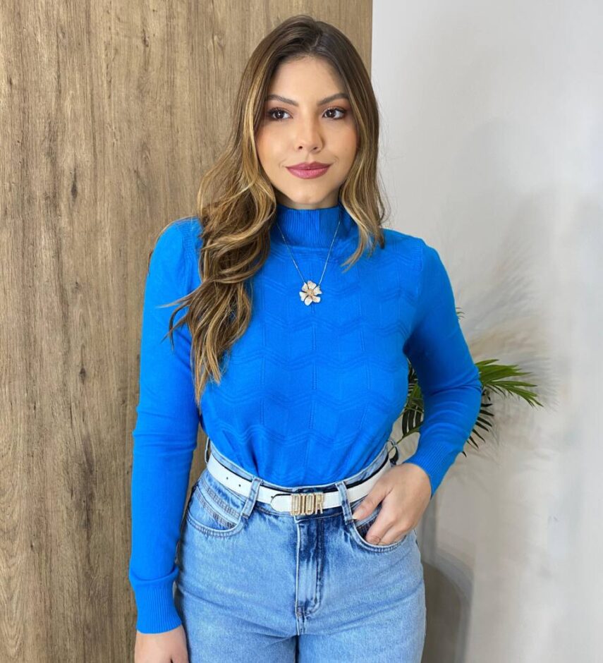 Blusa Feminina Helena Modal Manga Longa Azul 835 - Fernanda Ramos Store