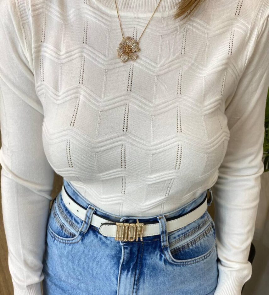Blusa Feminina Helena Modal Manga Longa Off White 835 - Fernanda Ramos Store