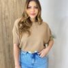 Blusa Feminina Manga Curta Modal Ari Caqui - Fernanda Ramos Store