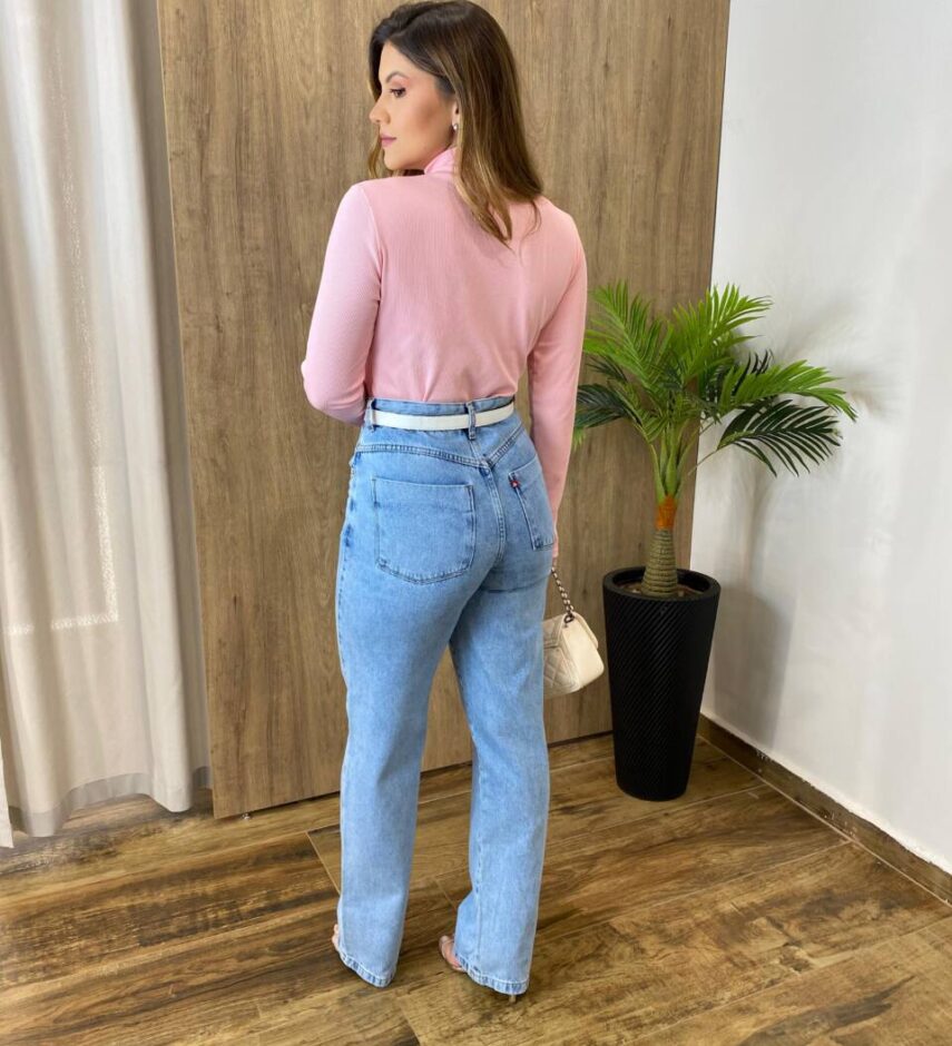 Blusa Feminina Manga Longa Júlia Gola Alta Canelada Rosa - Fernanda Ramos Store