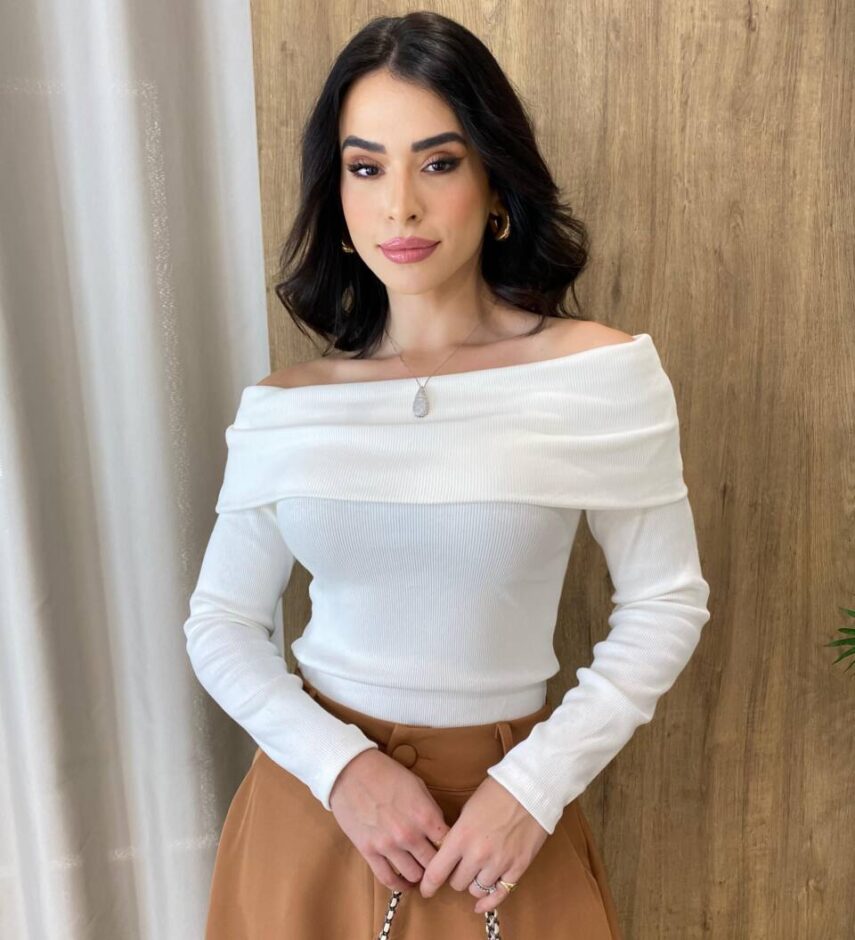 Blusa Feminina Manga Longa Sophia Canelada Off White - Fernanda Ramos Store