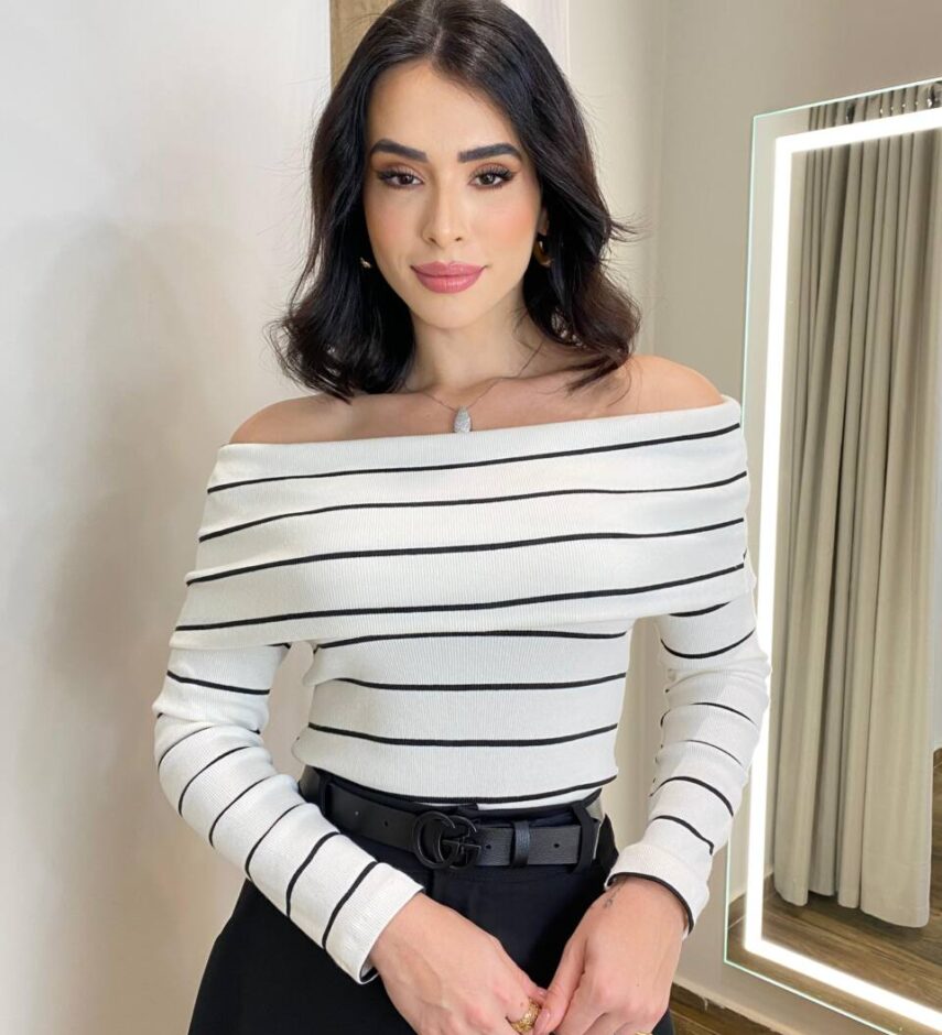 Blusa Feminina Manga Longa Sophia Canelada Off White Listrada - Fernanda Ramos Store