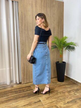 Blusa Feminina Ombro a Ombro Sophia Canelada Preta - Fernanda Ramos Store