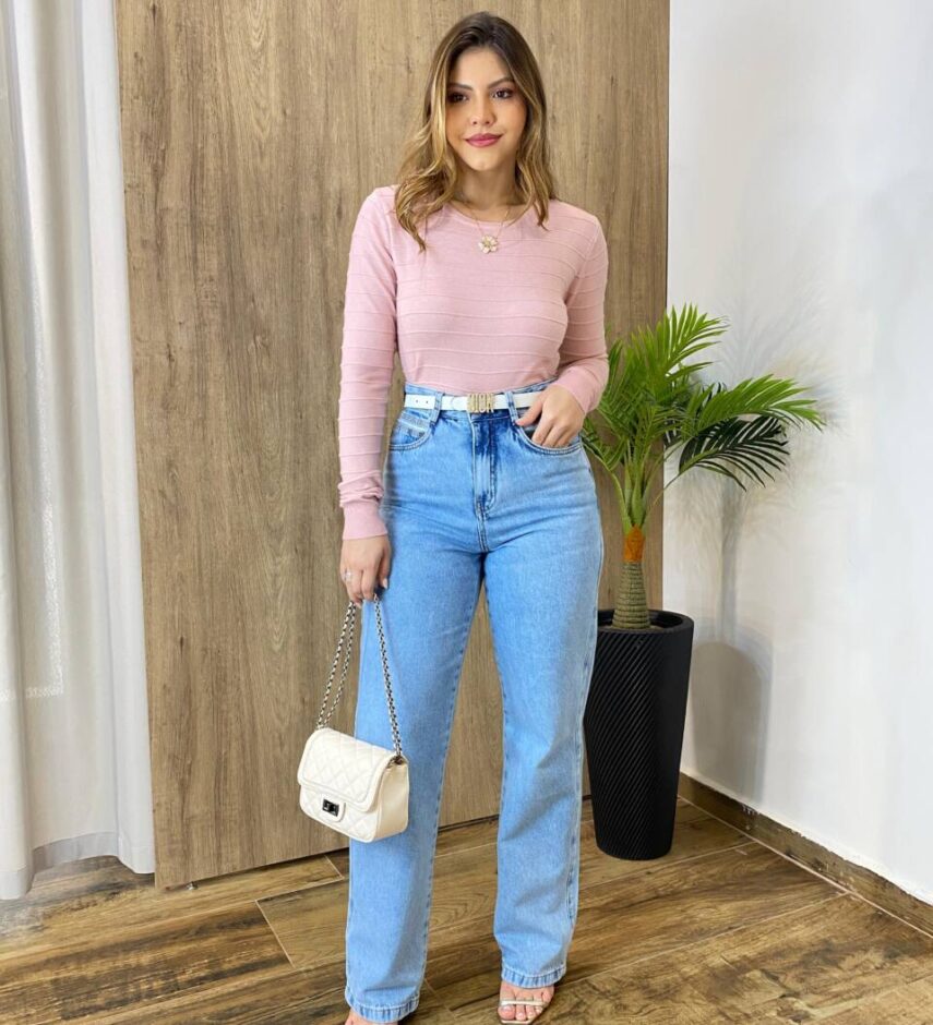 Blusa Feminina Suzy Modal Manga Longa Rosa 239 - Fernanda Ramos Store