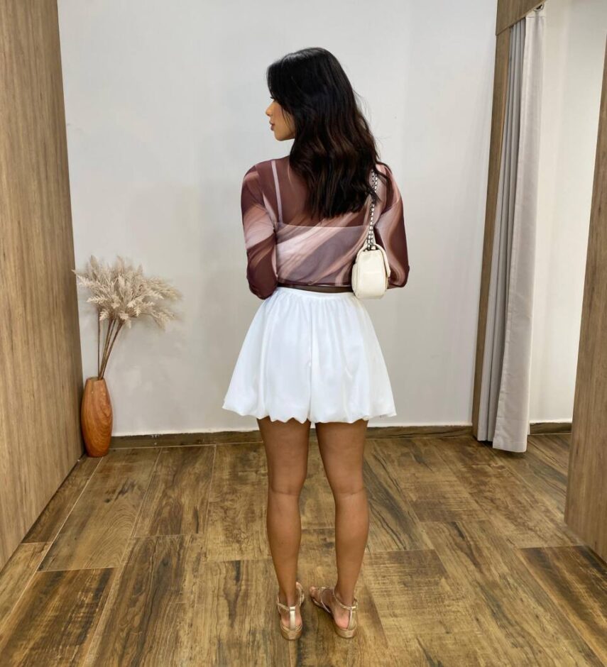 Body Feminino Ana de Tule com Transparência Estampado - Fernanda Ramos Store