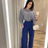 Calça Feminina Alfaiataria Pantalona Ana com Cinto Azul - Fernanda Ramos Store